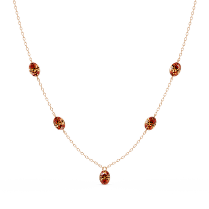 3.7 CTW Oval Colorstone Station Necklace - Rose Gold Champagne Topaz