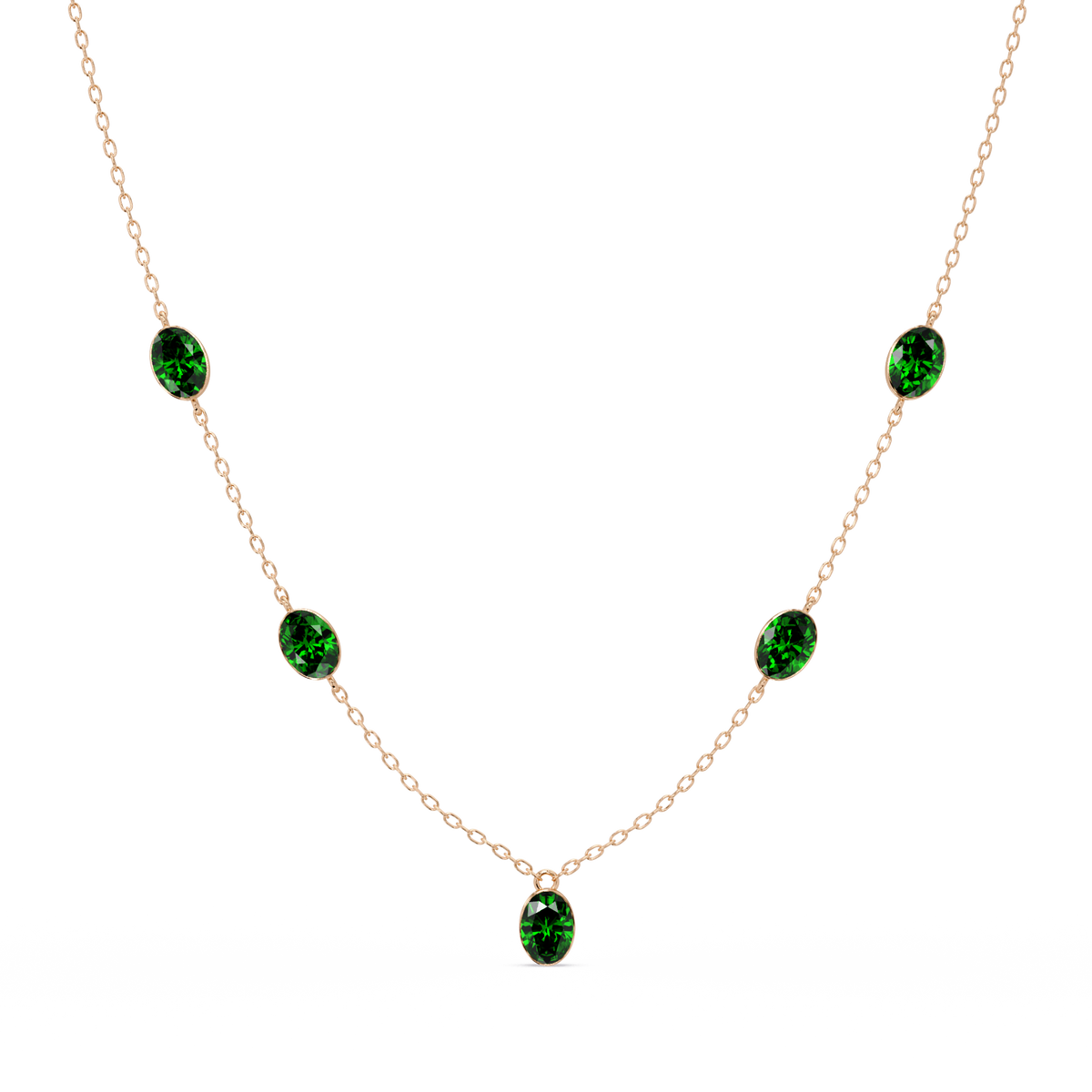 3.7 CTW Oval Colorstone Station Necklace - Rose Gold Emerald Green