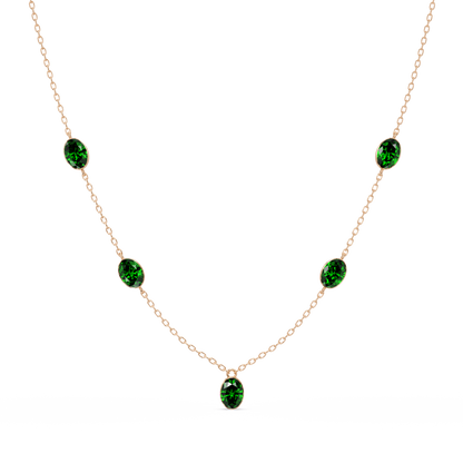 3.7 CTW Oval Colorstone Station Necklace - Rose Gold Emerald Green