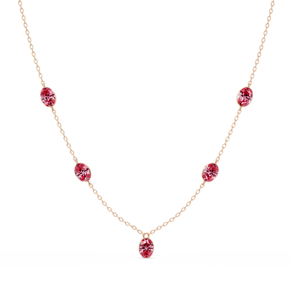 3.7 CTW Oval Colorstone Station Necklace - Rose Gold Tourmaline Pink