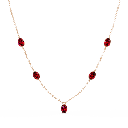 3.7 CTW Oval Colorstone Station Necklace - Rose Gold Ruby Red