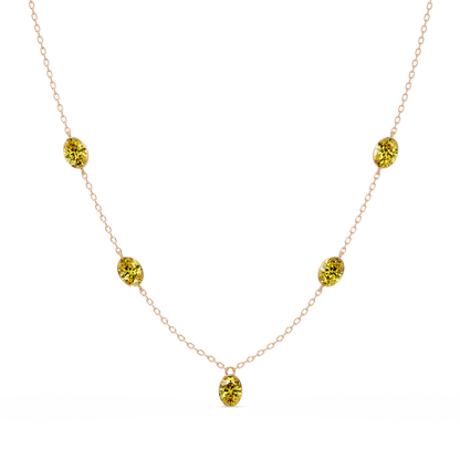 3.7 CTW Oval Colorstone Station Necklace - Rose Gold Citrine Yellow