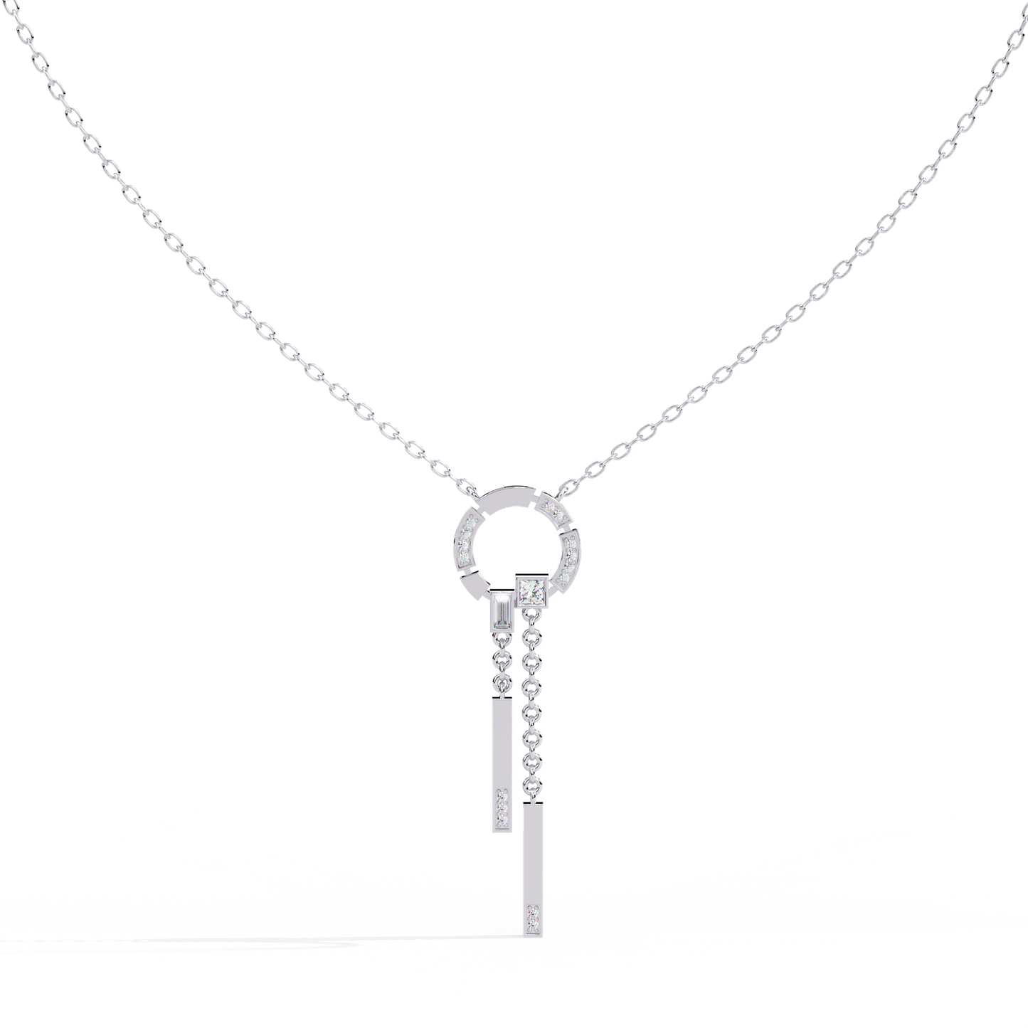 0.38 Ct Geometric Diamond Lariat Necklace 14K Gold Lab Grown