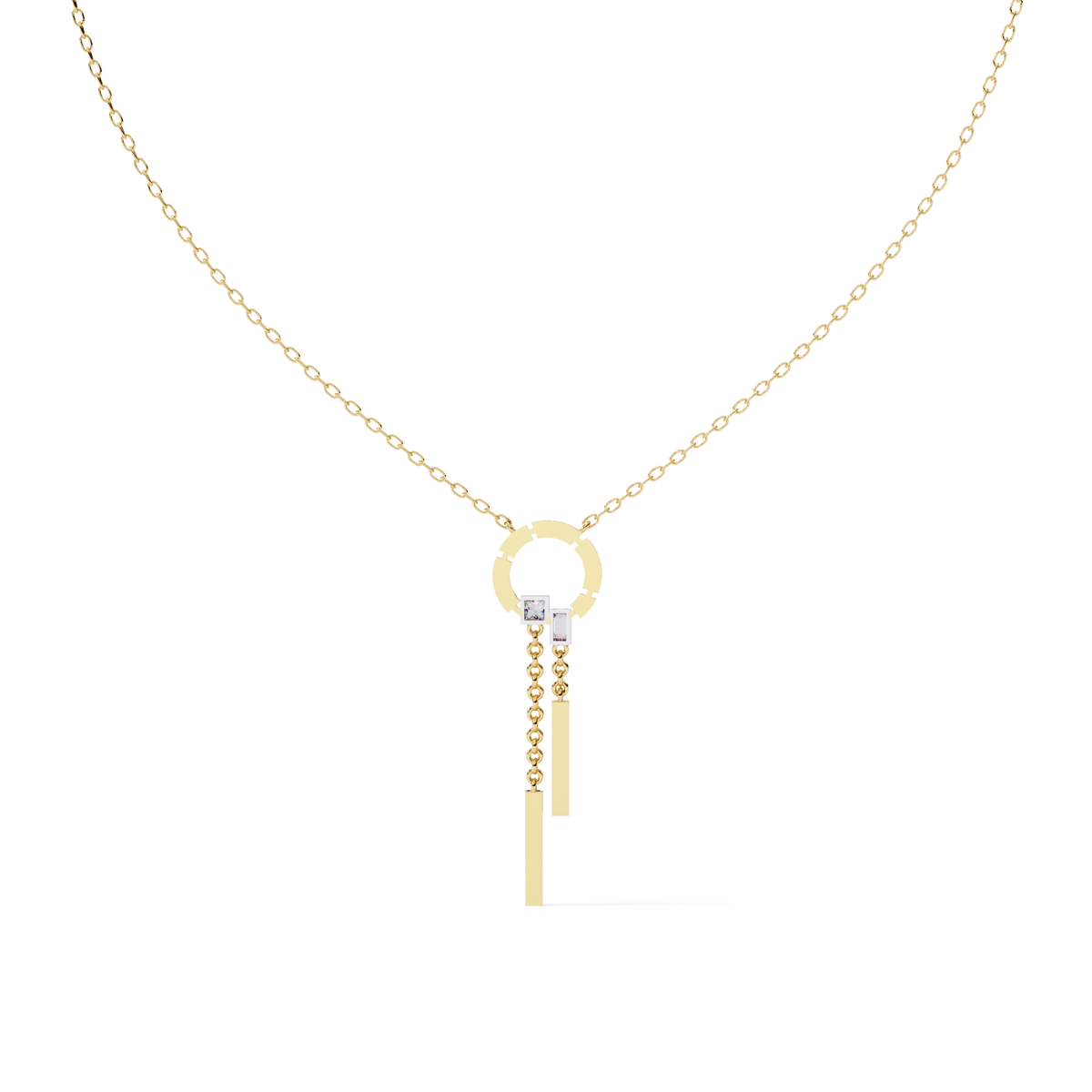 0.38 Ct Geometric Diamond Lariat Necklace 14K Gold Lab Grown