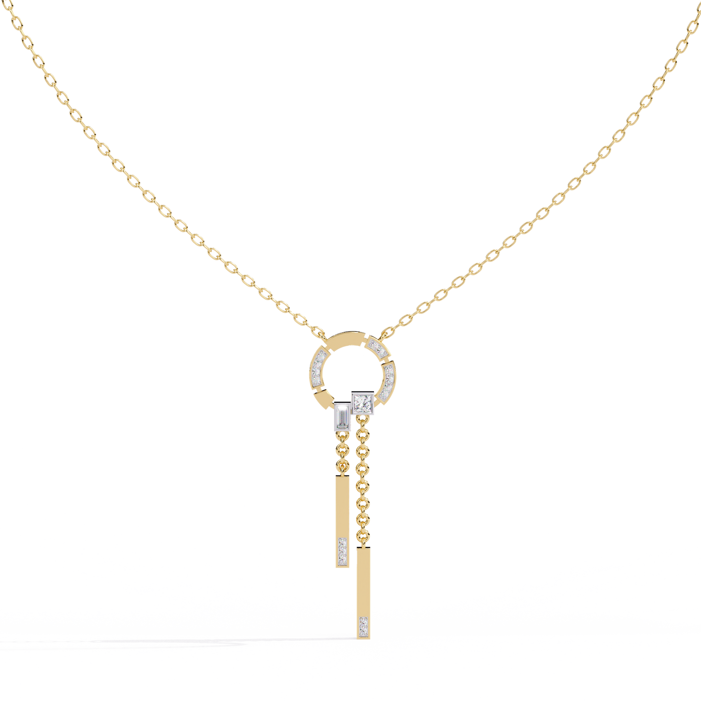 0.38 Ct Geometric Diamond Lariat Necklace 14K Gold Lab Grown