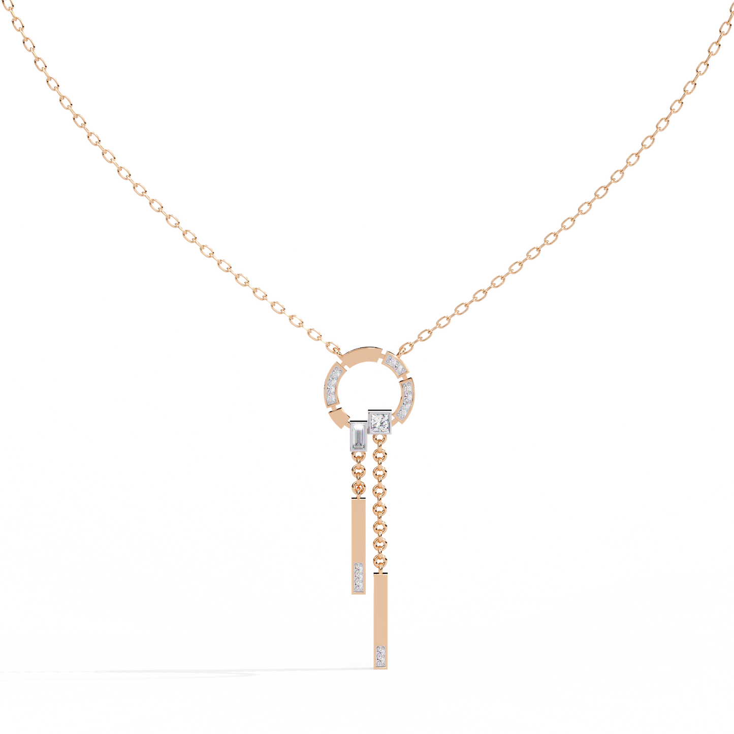 0.38 Ct Geometric Diamond Lariat Necklace 14K Gold Lab Grown