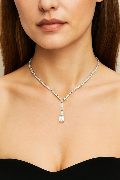 21.50 Carat Emerald Cut Diamond Drop Tennis Necklace