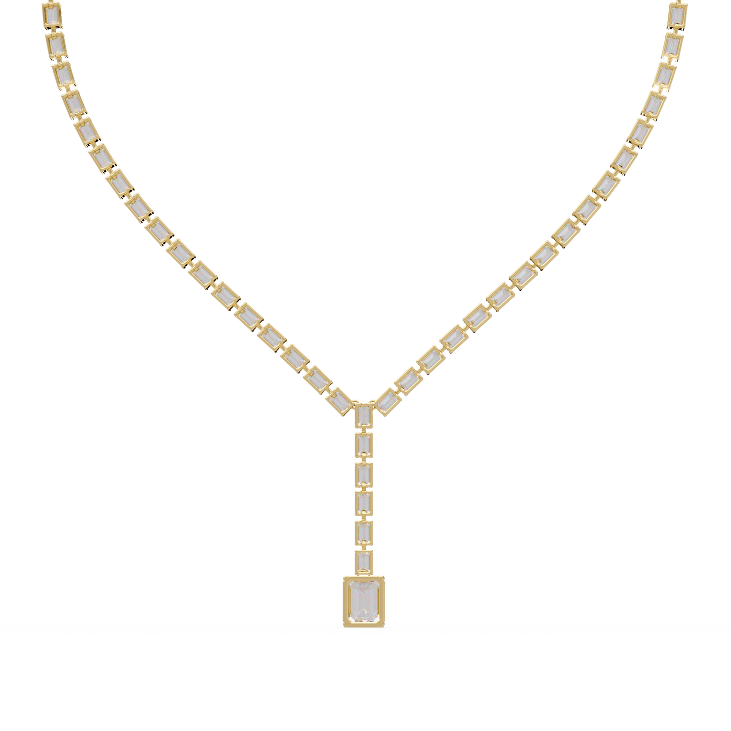 Twenty One Carat Emerald Cut Diamond Drop Tennis Necklace Lab Grown 14K Gold