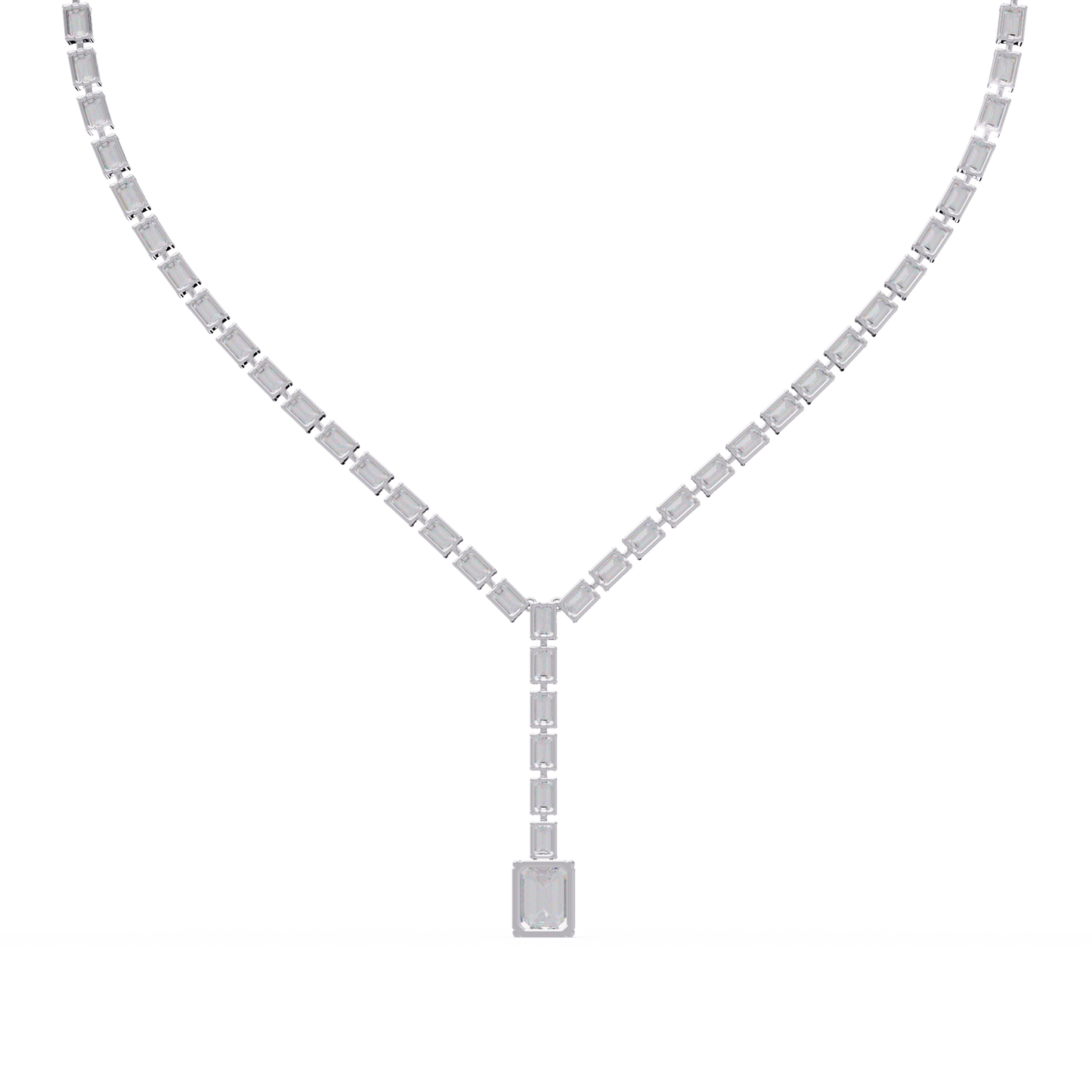 Twenty One Carat Emerald Cut Diamond Drop Tennis Necklace Lab Grown 14K Gold
