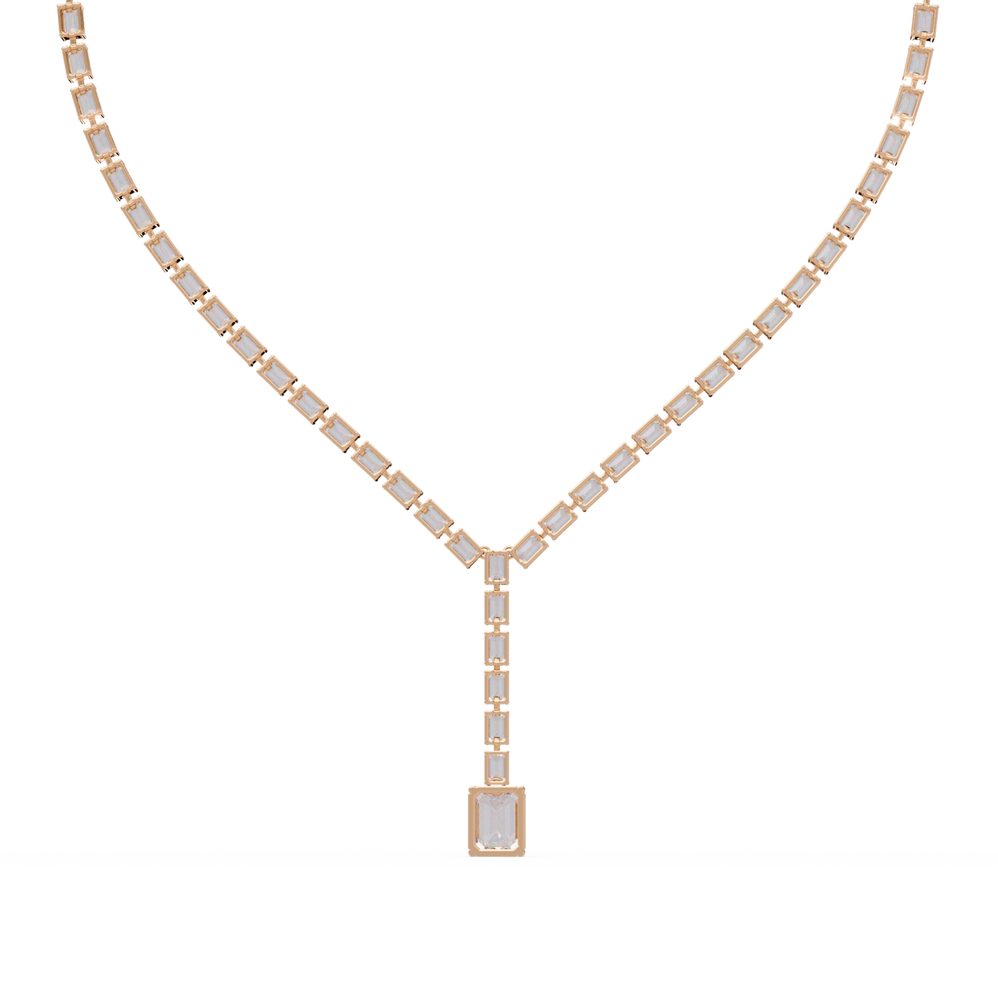Twenty One Carat Emerald Cut Diamond Drop Tennis Necklace Lab Grown 14K Gold