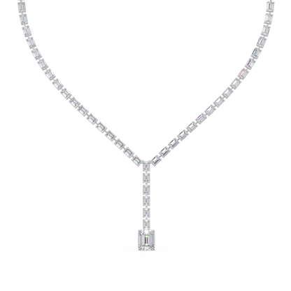 21.50 Carat Emerald Cut Diamond Drop Tennis Necklace