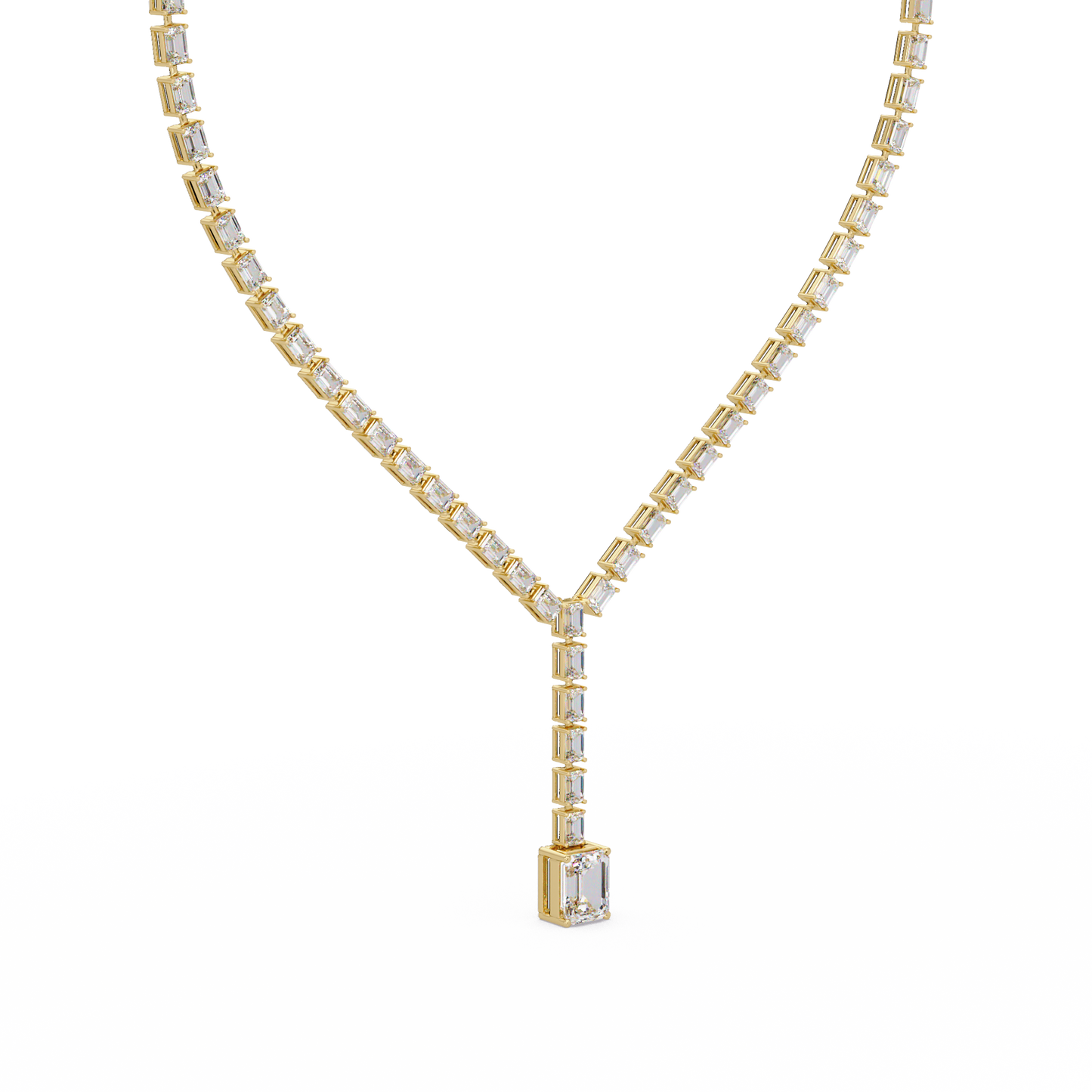 Twenty One Carat Emerald Cut Diamond Drop Tennis Necklace Lab Grown 14K Gold