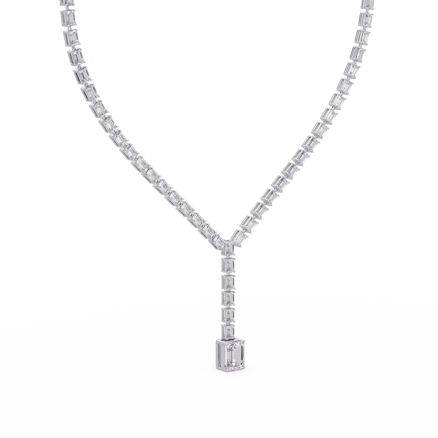 Twenty One Carat Emerald Cut Diamond Drop Tennis Necklace Lab Grown 14K Gold