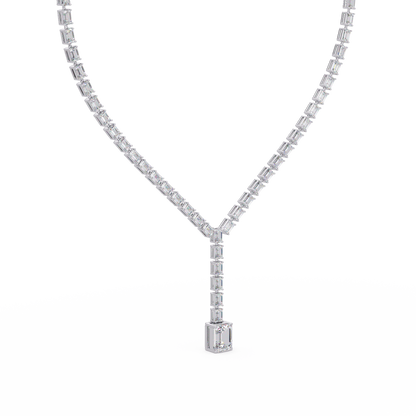 21.50 Carat Emerald Cut Diamond Drop Tennis Necklace