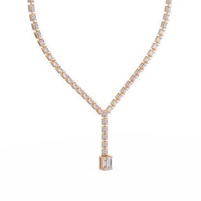 21.50 Carat Emerald Cut Diamond Drop Tennis Necklace