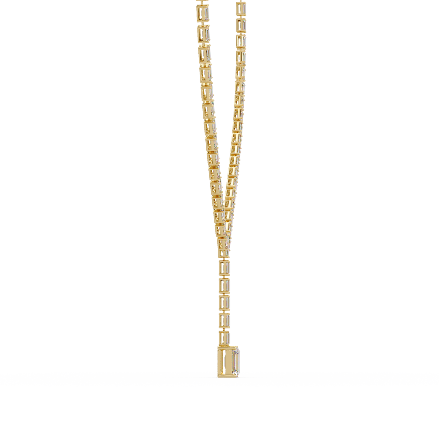 Twenty One Carat Emerald Cut Diamond Drop Tennis Necklace Lab Grown 14K Gold