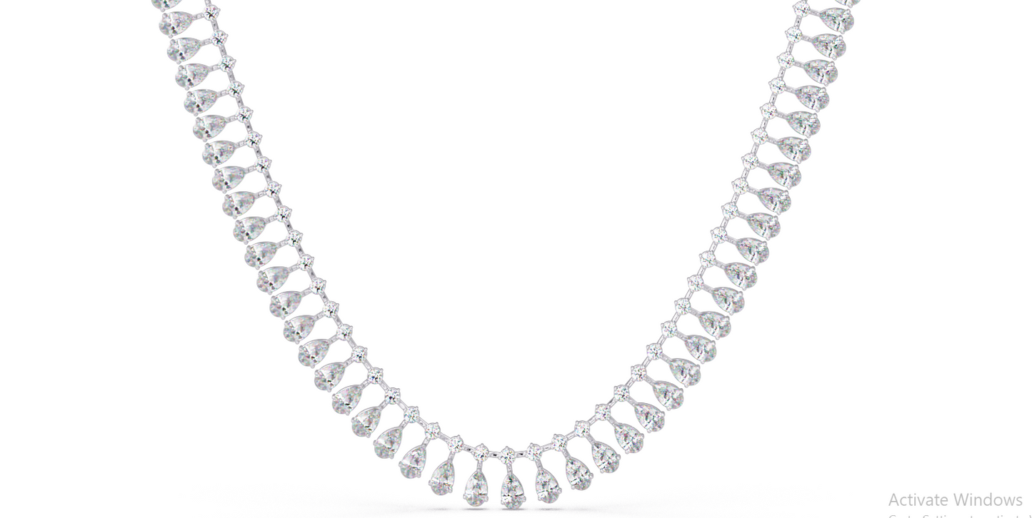 19.44 Carat Pear And Round Diamond Tennis Necklace In 14K Gold Lab Grown