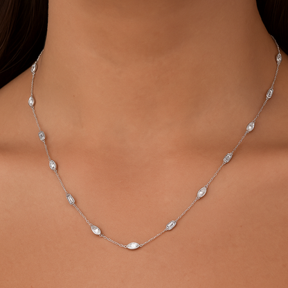 2.78 Ct Marquise And Emerald Diamond Station Necklace In 14K Gold Lab Grown
