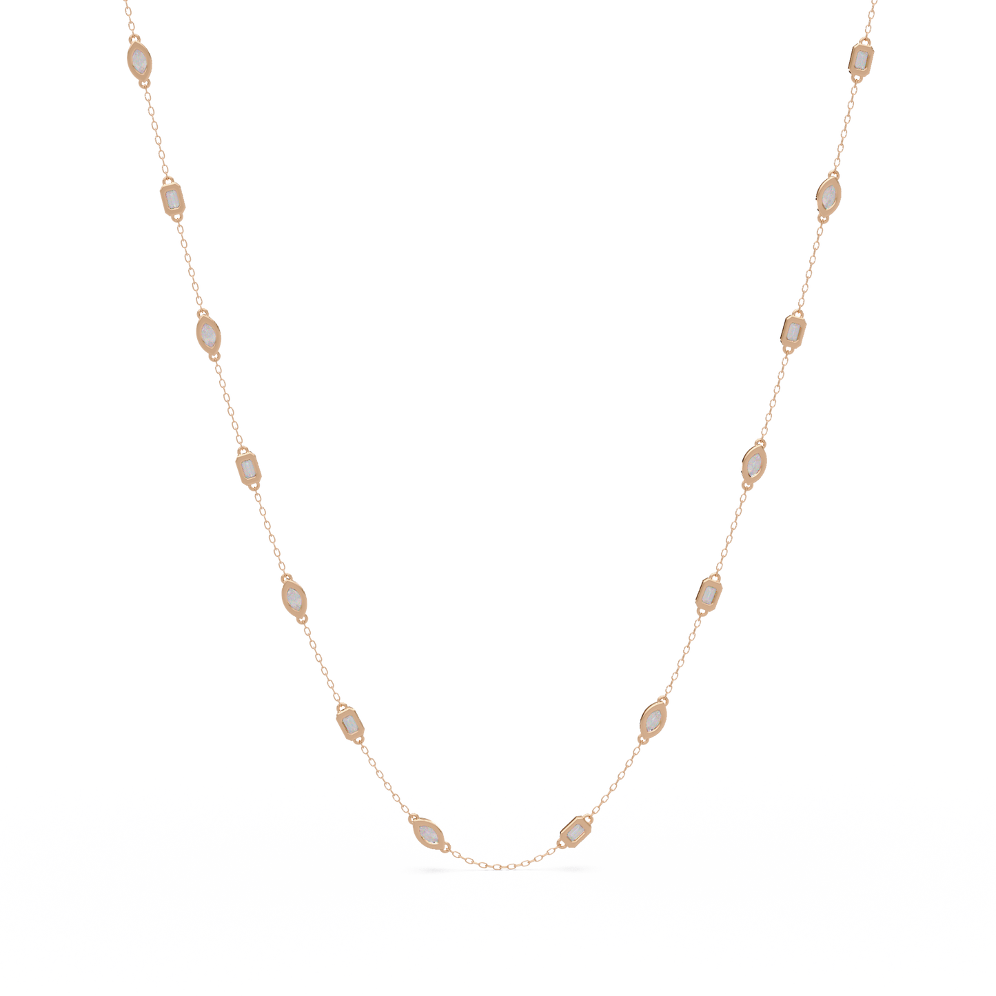 2.78 Ct Marquise And Emerald Diamond Station Necklace In 14K Gold Lab Grown