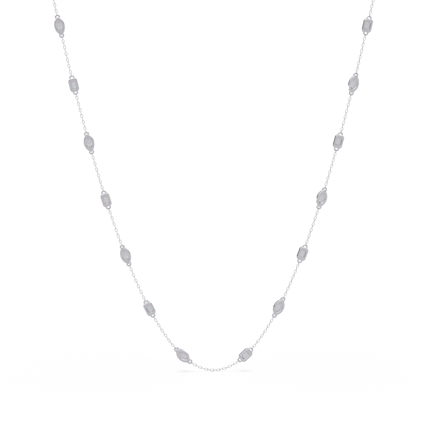 2.78 Ct Marquise And Emerald Diamond Station Necklace In 14K Gold Lab Grown