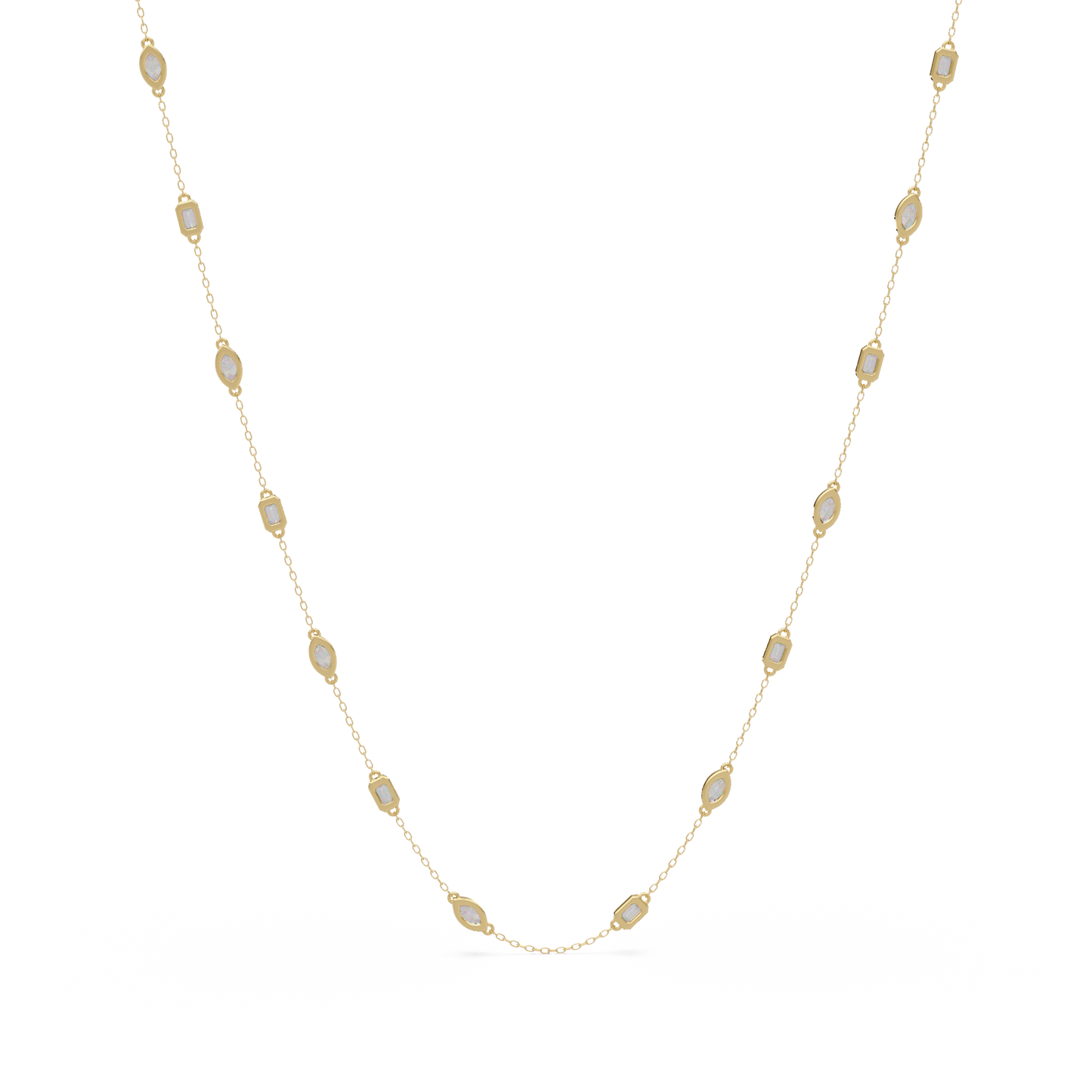 2.78 Ct Marquise And Emerald Diamond Station Necklace In 14K Gold Lab Grown