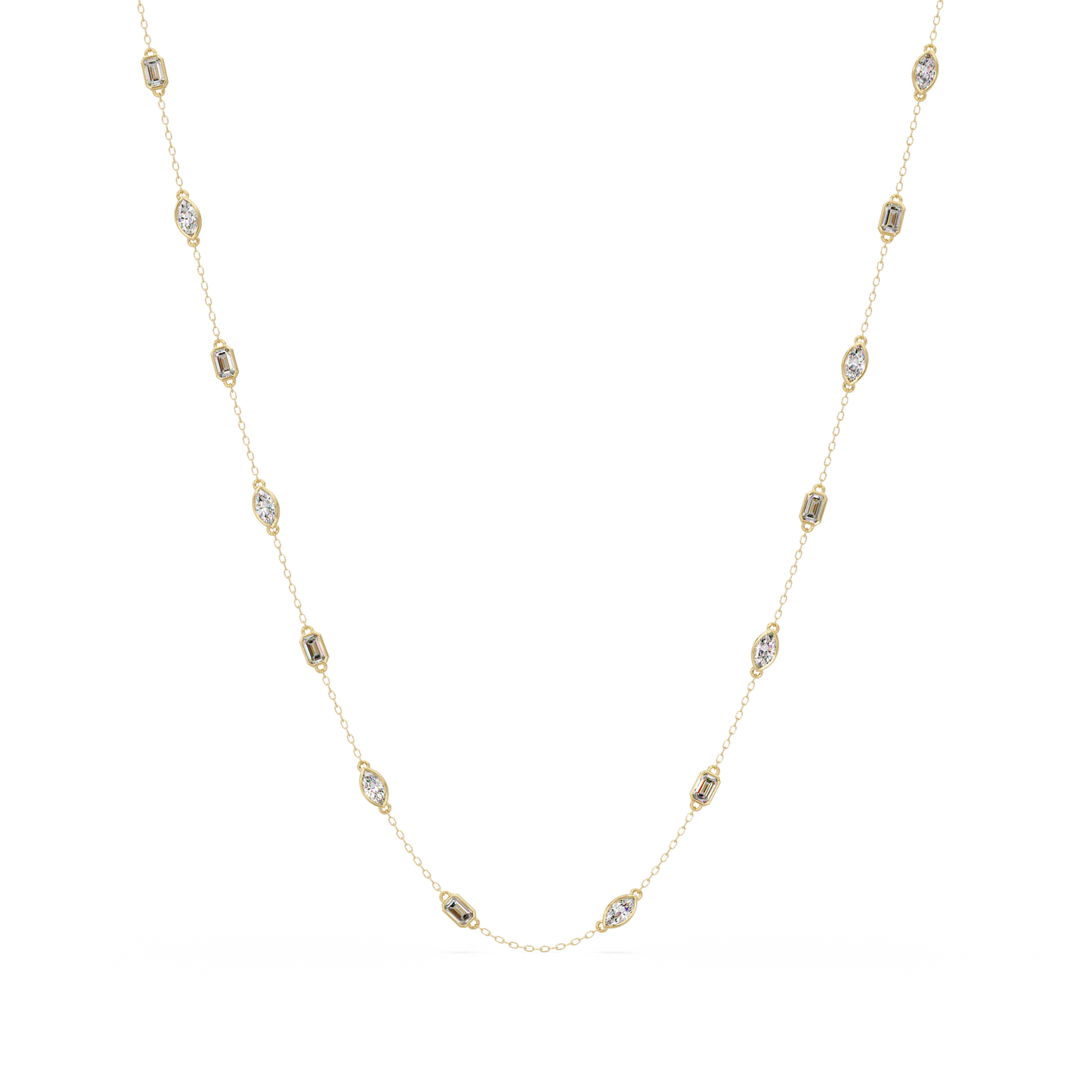 2.78 Ct Marquise And Emerald Diamond Station Necklace In 14K Gold Lab Grown