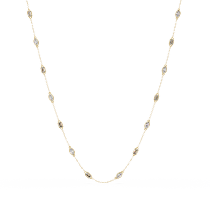 2.78 Ct Marquise And Emerald Diamond Station Necklace In 14K Gold Lab Grown