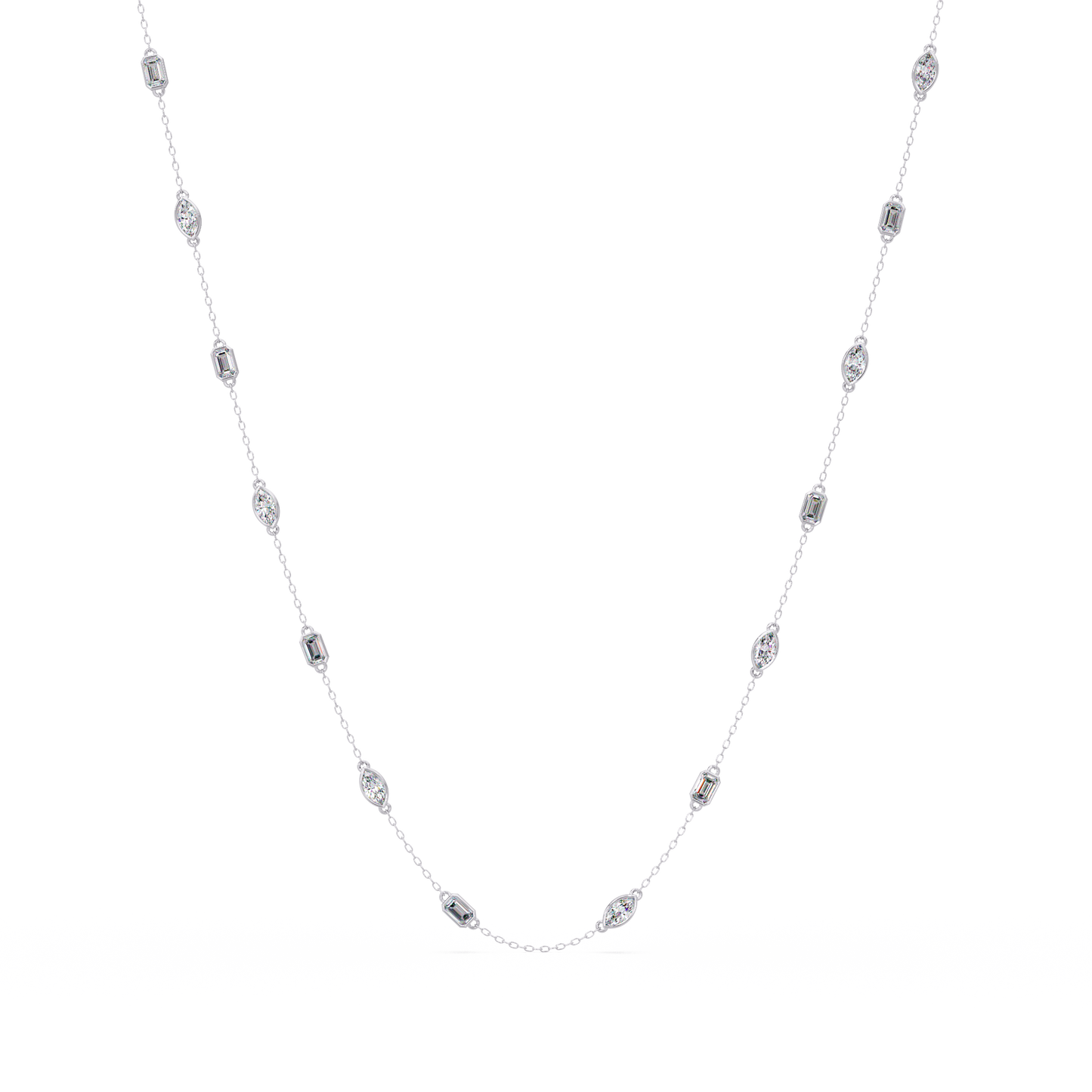 2.78 Ct Marquise And Emerald Diamond Station Necklace In 14K Gold Lab Grown