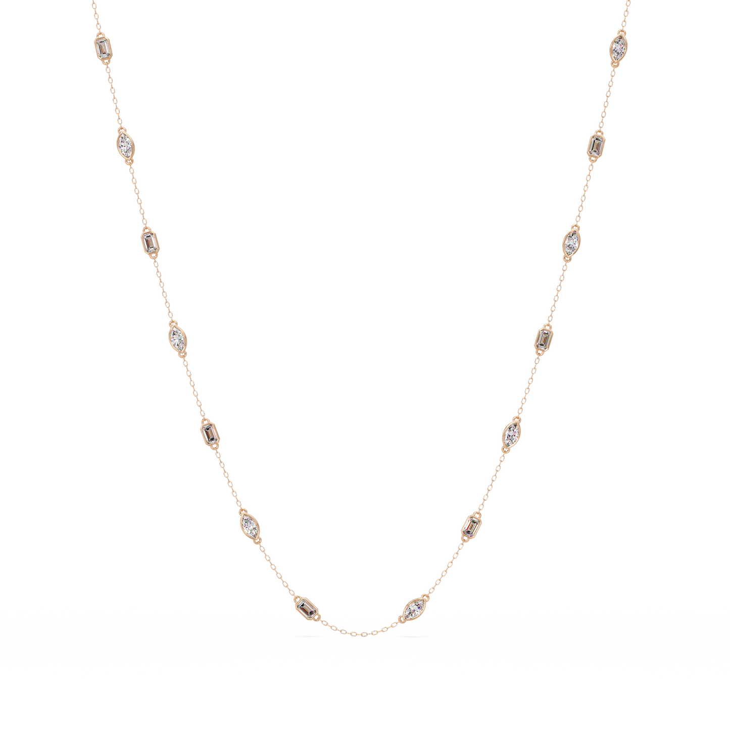 2.78 Ct Marquise And Emerald Diamond Station Necklace In 14K Gold Lab Grown