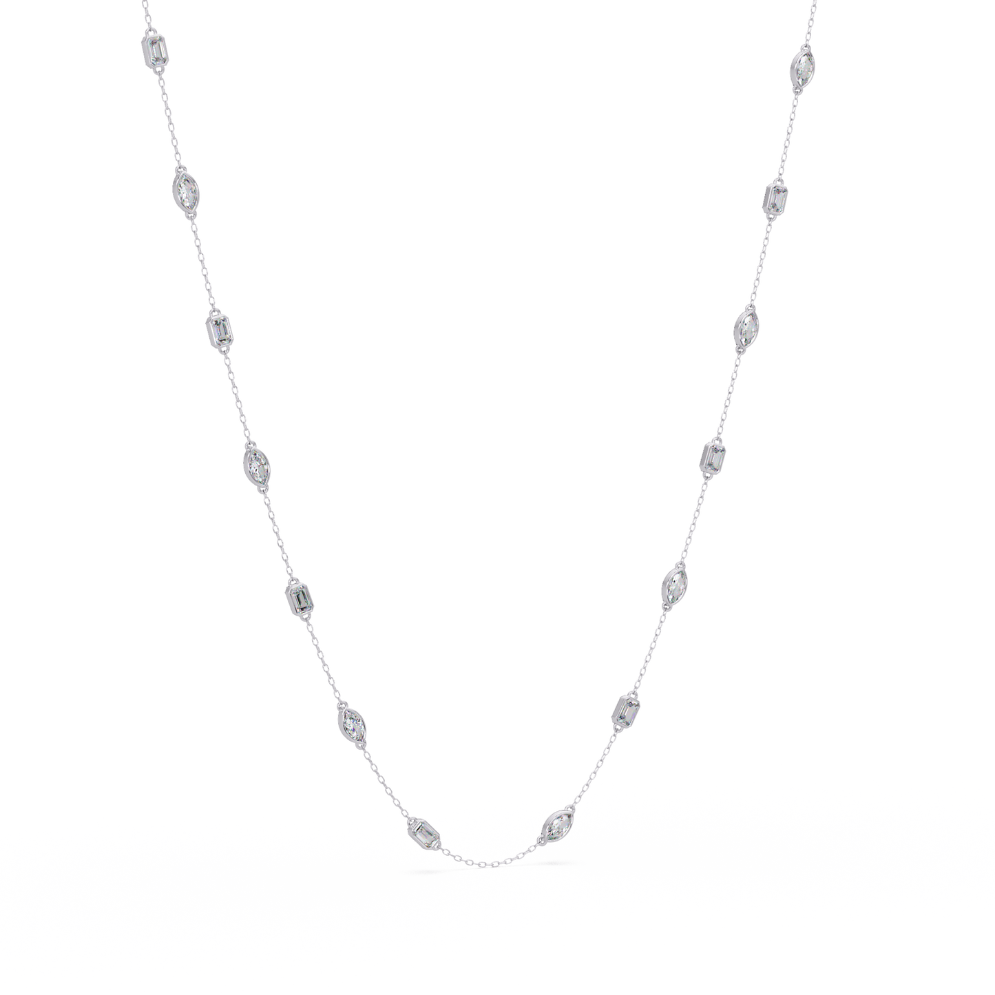 2.78 Ct Marquise And Emerald Diamond Station Necklace In 14K Gold Lab Grown
