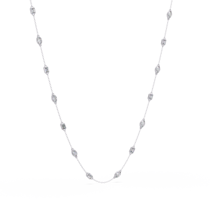 2.78 Ct Marquise And Emerald Diamond Station Necklace In 14K Gold Lab Grown
