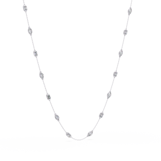 2.78 Ct Marquise And Emerald Diamond Station Necklace In 14K Gold Lab Grown