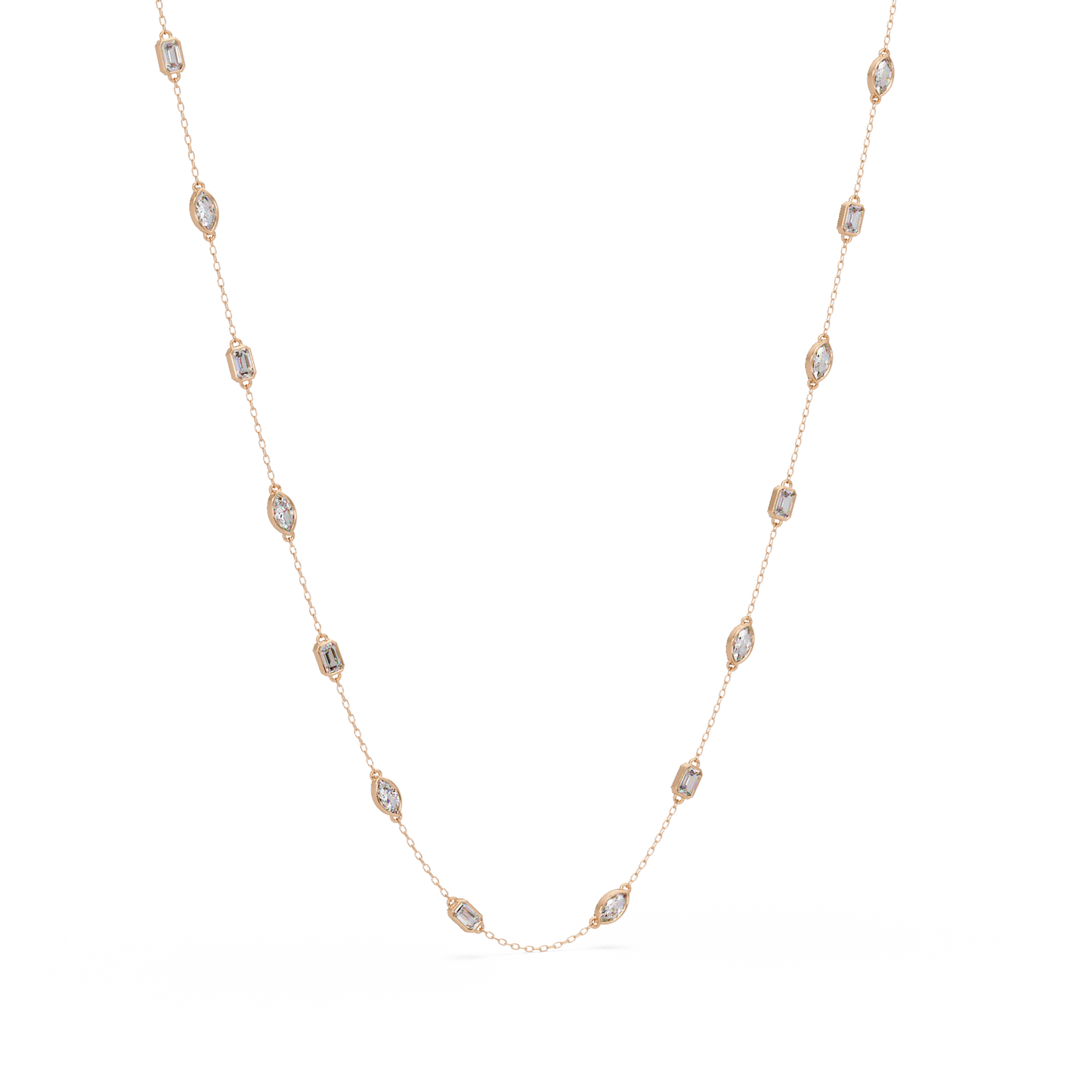 2.78 Ct Marquise And Emerald Diamond Station Necklace In 14K Gold Lab Grown