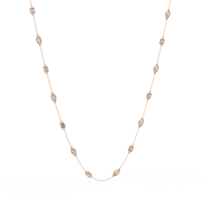 2.78 Ct Marquise And Emerald Diamond Station Necklace In 14K Gold Lab Grown