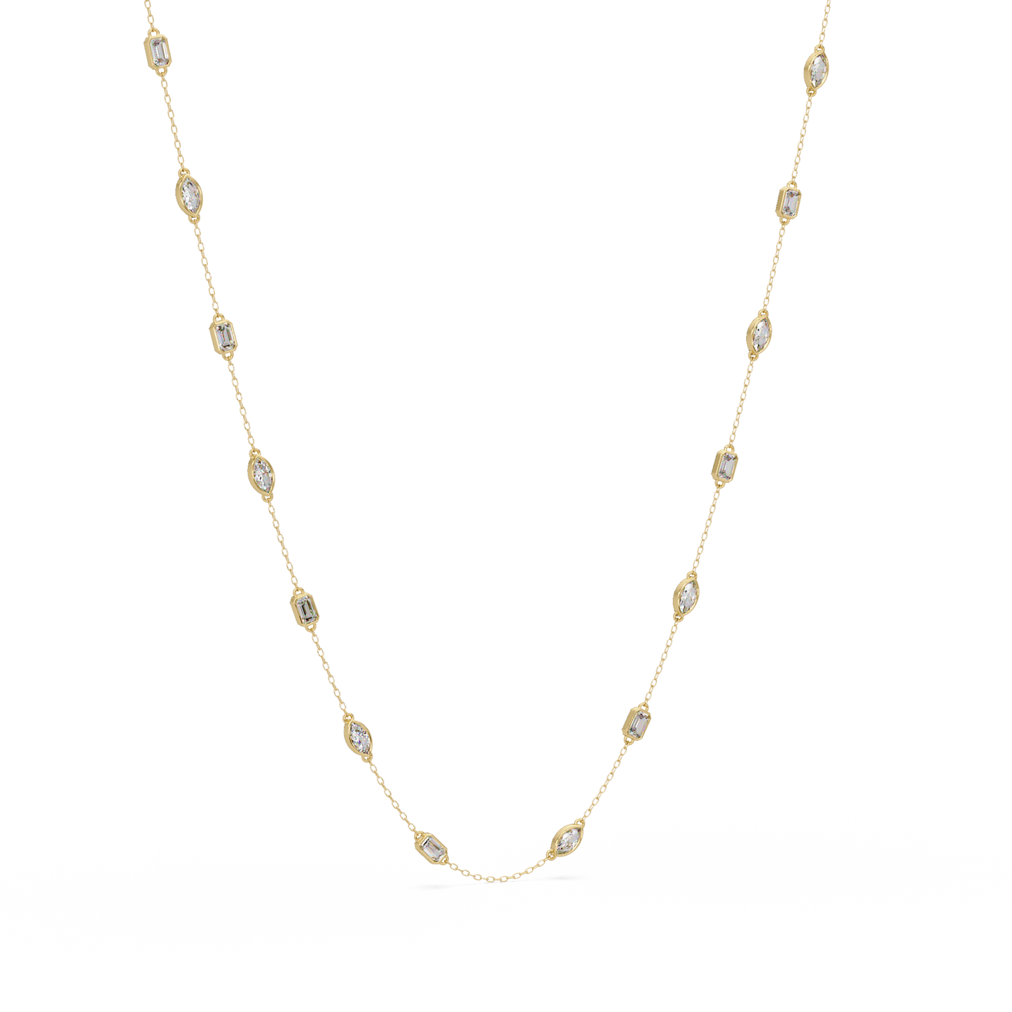 2.78 Ct Marquise And Emerald Diamond Station Necklace In 14K Gold Lab Grown