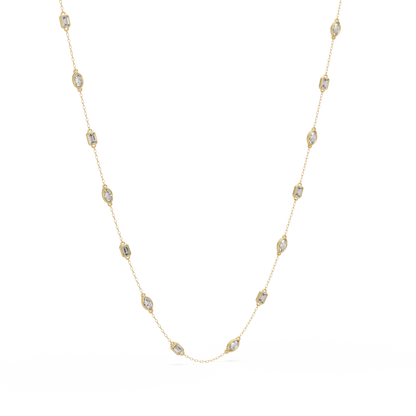 2.78 Ct Marquise And Emerald Diamond Station Necklace In 14K Gold Lab Grown