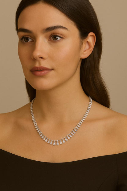 19.44 Ct Pear and Round Diamond Tennis Necklace 14K Gold Lab Grown Diamonds