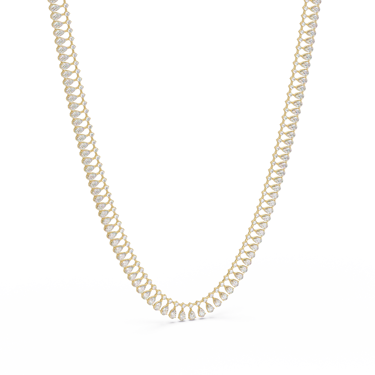19.44 Ct Pear and Round Diamond Tennis Necklace 14K Gold Lab Grown Diamonds