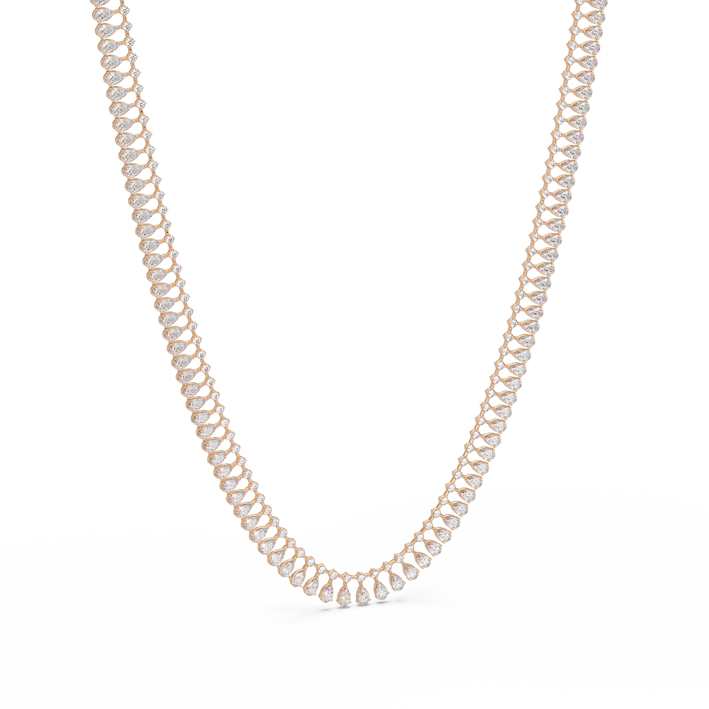 19.44 Ct Pear and Round Diamond Tennis Necklace 14K Gold Lab Grown Diamonds