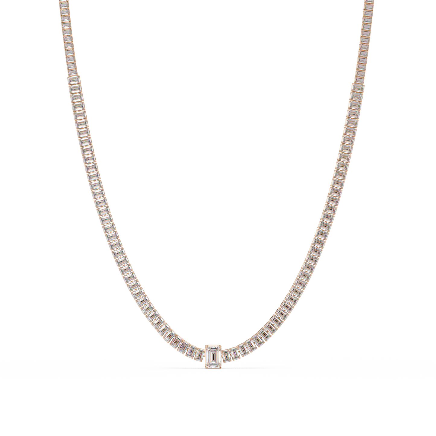 24 Ct Emerald Cut Lab Grown Diamond Tennis Necklace 14K Gold