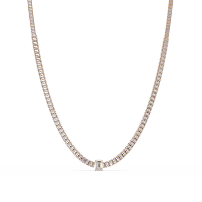 24 Ct Emerald Cut Lab Grown Diamond Tennis Necklace 14K Gold