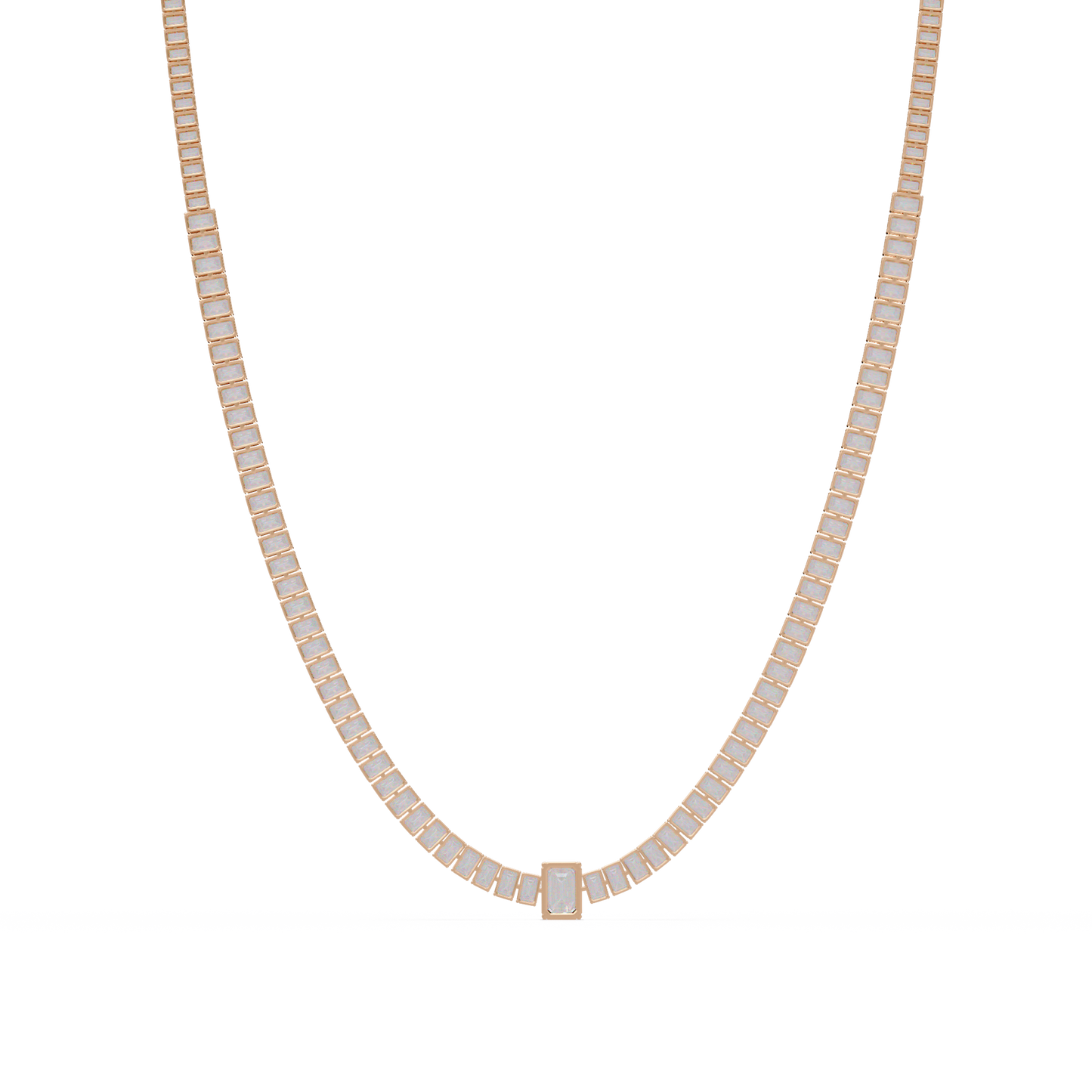 24 Ct Emerald Cut Lab Grown Diamond Tennis Necklace 14K Gold