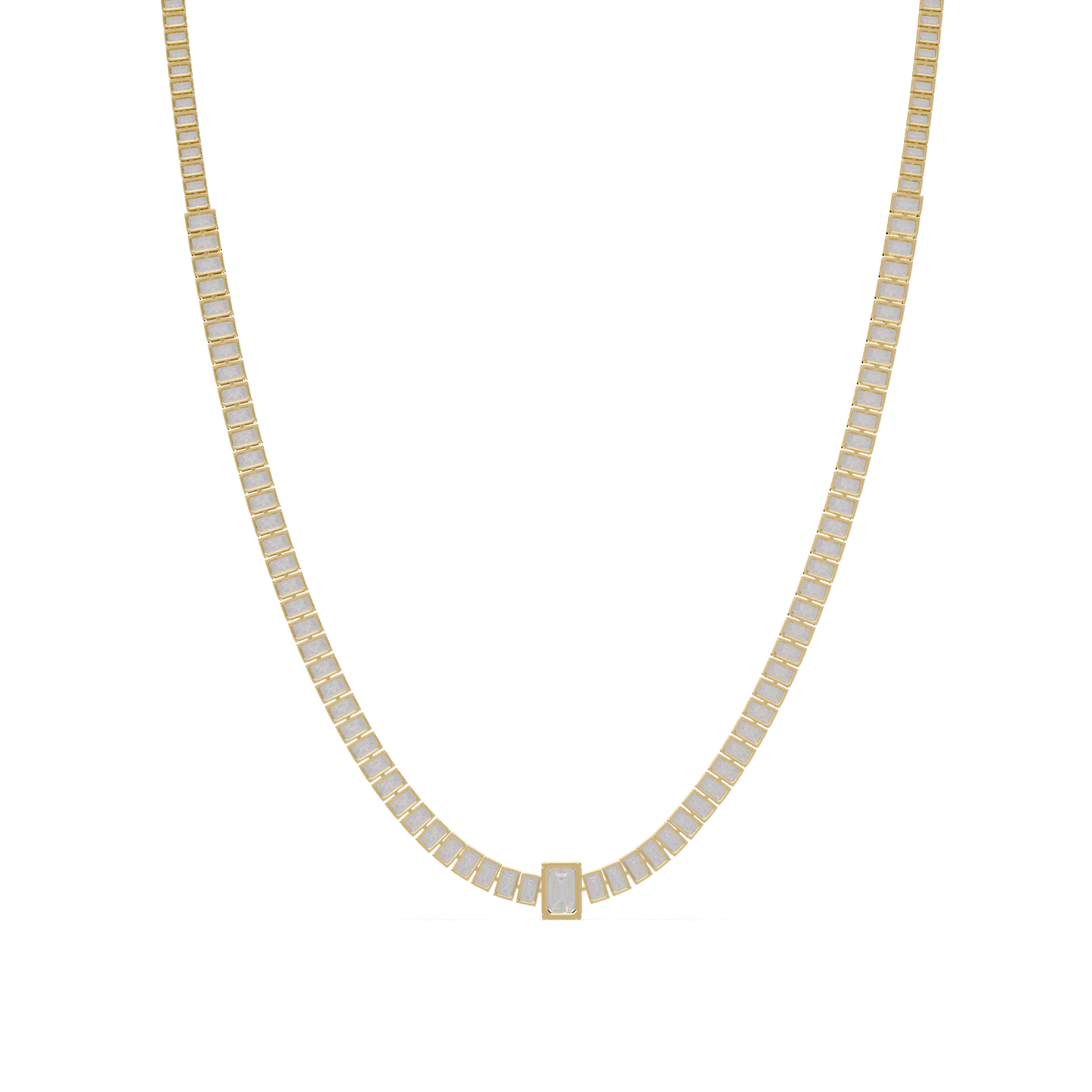 24 Ct Emerald Cut Lab Grown Diamond Tennis Necklace 14K Gold