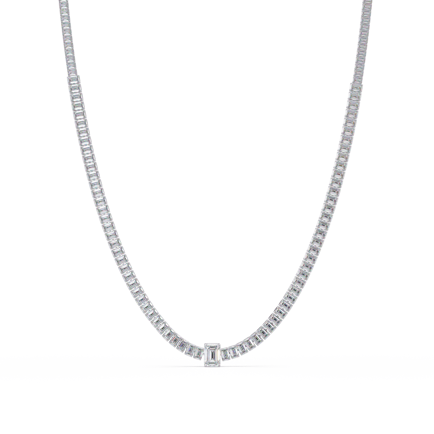 24 Ct Emerald Cut Lab Grown Diamond Tennis Necklace 14K Gold