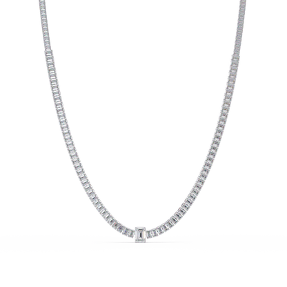 24 Ct Emerald Cut Lab Grown Diamond Tennis Necklace 14K Gold