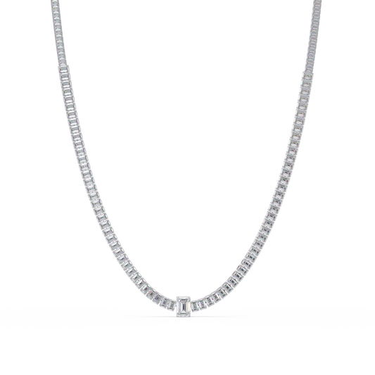 24 Ct Emerald Cut Lab Grown Diamond Tennis Necklace 14K Gold