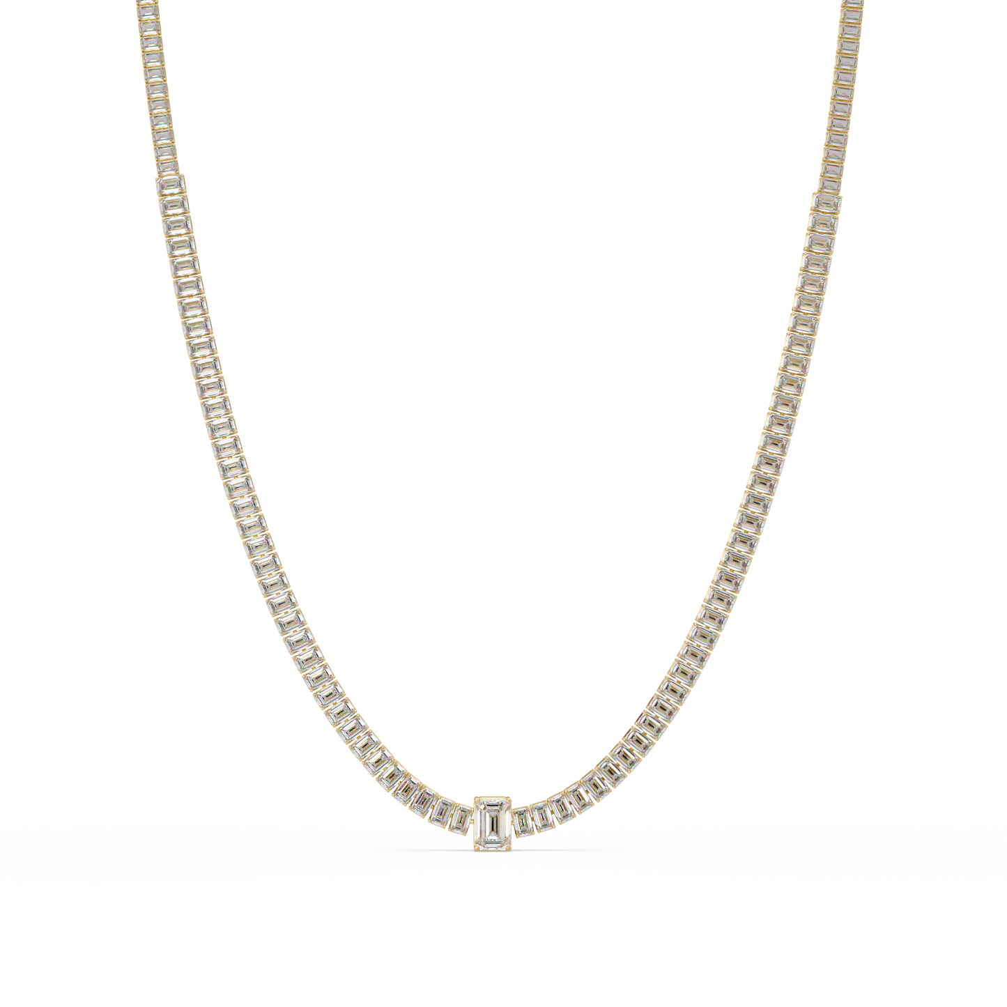 24 Ct Emerald Cut Lab Grown Diamond Tennis Necklace 14K Gold