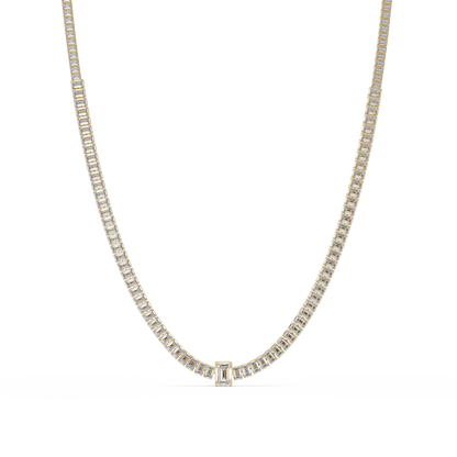 24 Ct Emerald Cut Lab Grown Diamond Tennis Necklace 14K Gold