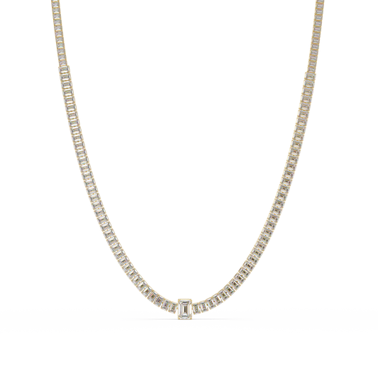 24 Ct Emerald Cut Lab Grown Diamond Tennis Necklace 14K Gold