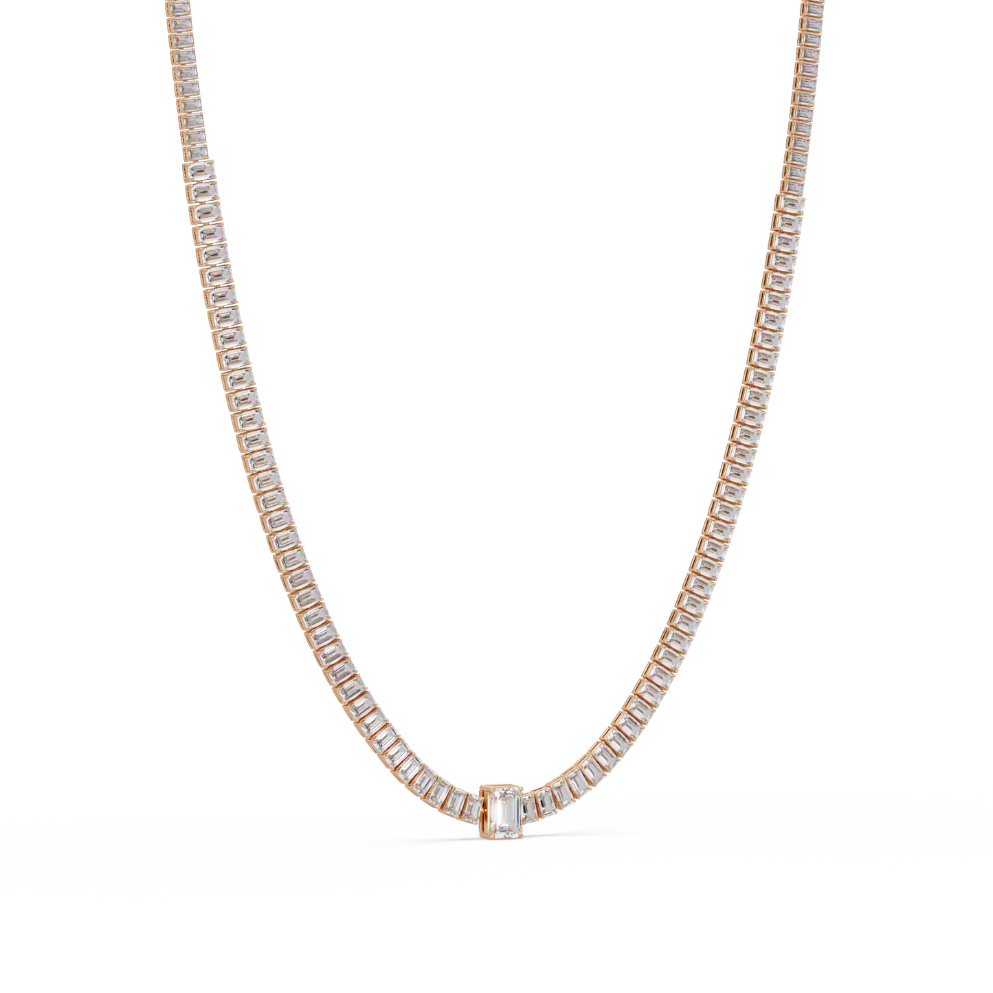 24 Ct Emerald Cut Lab Grown Diamond Tennis Necklace 14K Gold